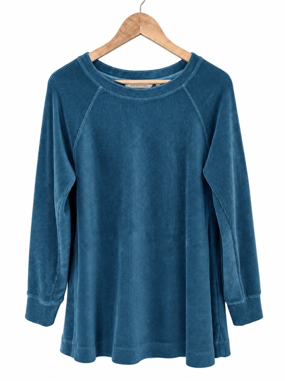 Soft Surroundings Ribbed Velour Tunic Size Small Teal Button Back Long Sleeve